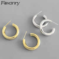 FOXANRY Prevent Allergy Silver Color Hoop Earrings INS Fashion Hip Hop Vintage Couple Simple Geometric Party Jewelry Gift