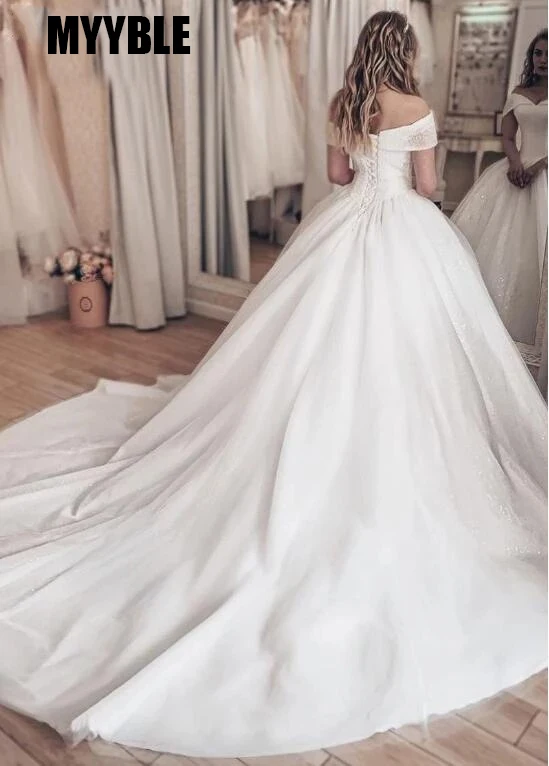 Myyble brilhante princesa querida vestidos de casamento fora do ombro marfim lantejoulas vestidos de noiva elegante rendas até voltar robe de mariee