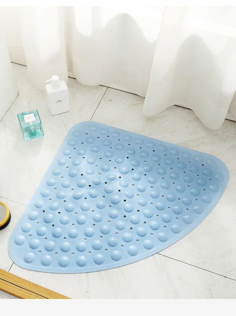 Bathroom Corner Shower Mat Sector Bath Mat Anti Slip No Smell Triangle Stand Up Bathmats Machine Washable Suction Cup Drain Hole