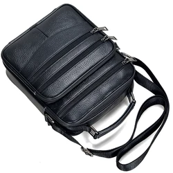 Męskie teczki z prawdziwej skóry wysokiej jakości skóra bydlęca skórzane torebki męskie Zipper Messenger torby dla Ipad męska torba na ramię