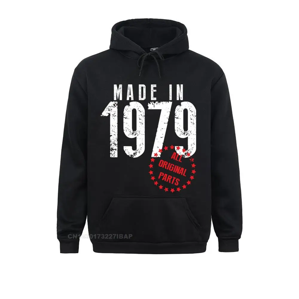 

Man's Made In 1979 All Original Parts Birthday Hoodie Novelty Crew Neck Tops Cotton Polyester Black Sweatshirt