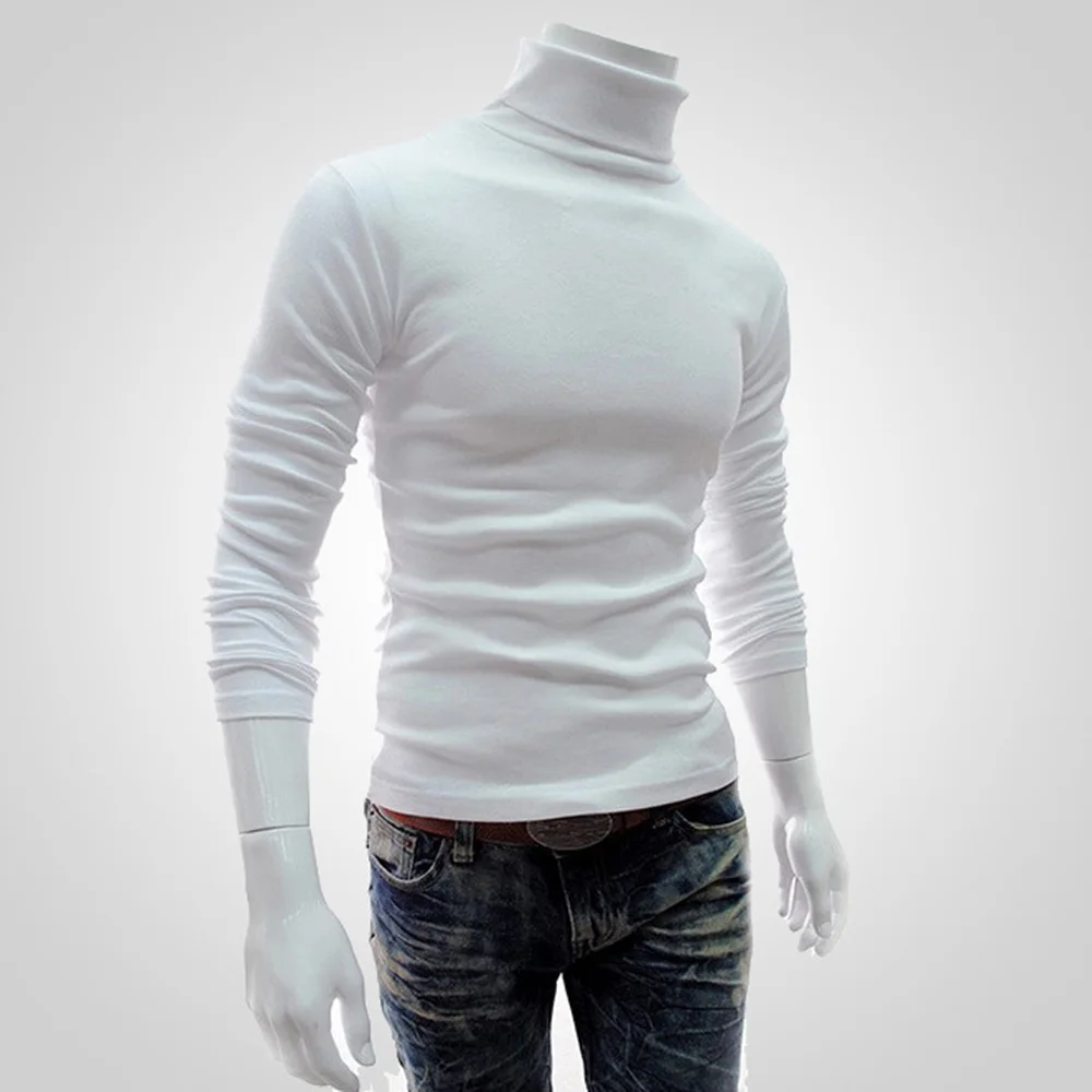 New Men\'s Slim Turtleneck Long Sleeve Tops Pullover Warm Stretch Knitwear Sweater Tight-fitting   High-neck Casual Men Clothing