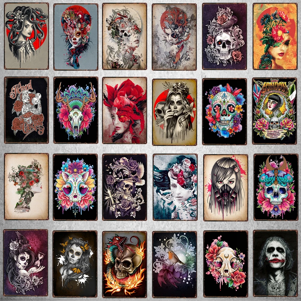 Home Cinema Restaurant - 【YZFQ 】 Sugar Skull Plaque Metal