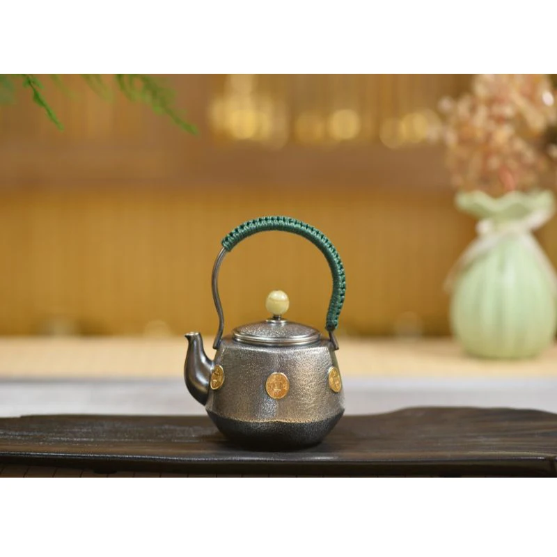 

Silver pot 999 sterling silver handmade tea set Japanese retro teapot kettle home tea ceremony Kungfu tea set 180ml