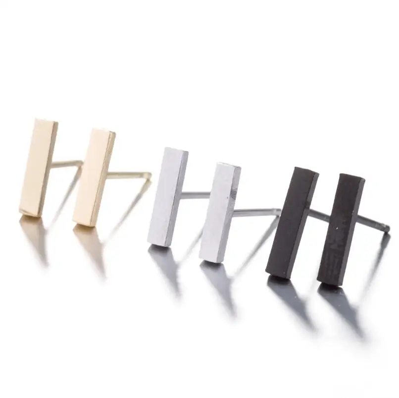 2024 Punk Simple Sticks Ear Studs for Women Geometric T Bar Stud Earrings Girls Fashion Stainless Steel Jewelry Brincos