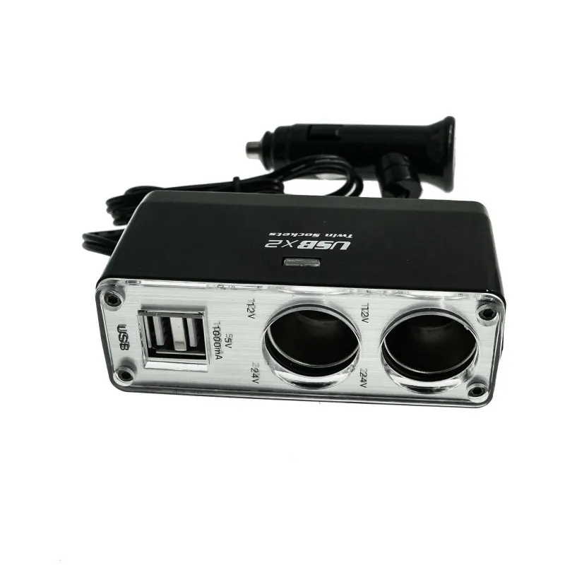 twin cigarette lighter adapter 12v 2 Way Car Cigarette Lighter Power Socket Charger Adapter Dual USB Port  Twin