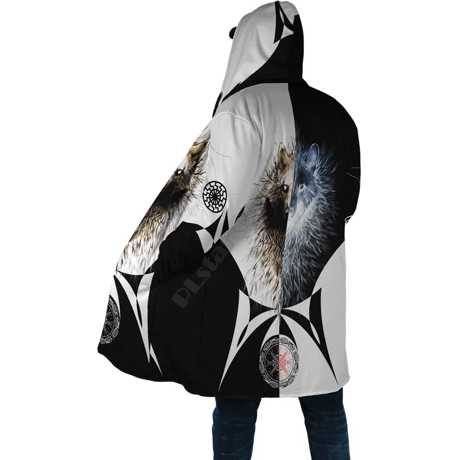 Winter Men For Women Hooded Cloak Darkness Wolf Love Gets you Hurt 3D All Over Prined Fleece wind breaker Warm Hood Cloak