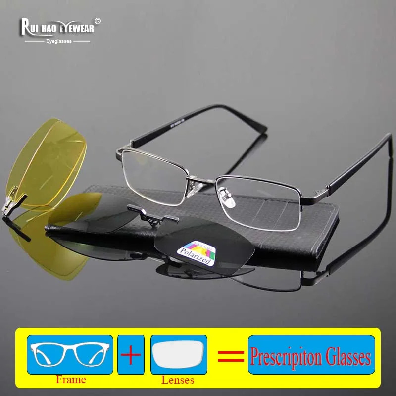 Unisex Prescription Eyeglasses With 2PCS Clip on Sunglasses Fill Resin Lenses Customize Recipe Glasses Optical Spectacles Frame