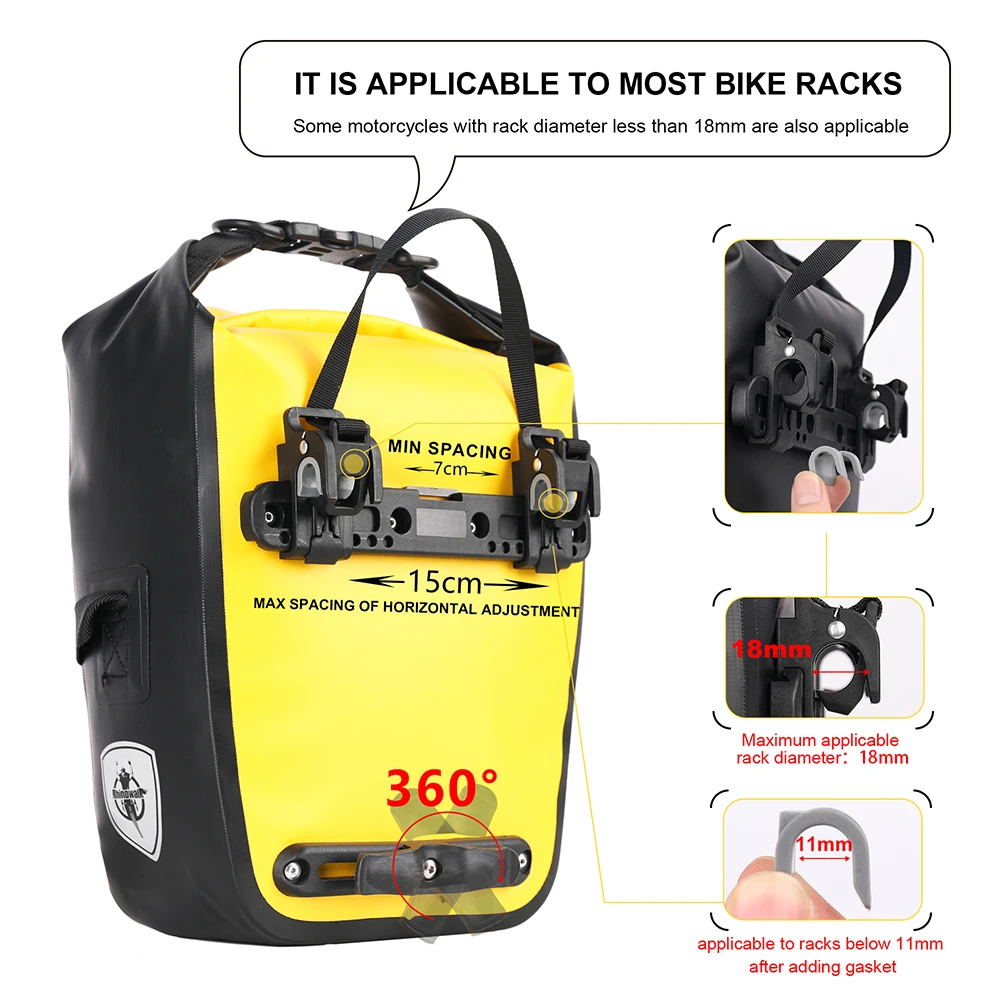 Rhinowalk Bike Bag 10L Waterproof Bike Pannier Bag Multifunctional Rear Rack Trunk Bag  MTB Road Bike Shoulder Bag Accessories