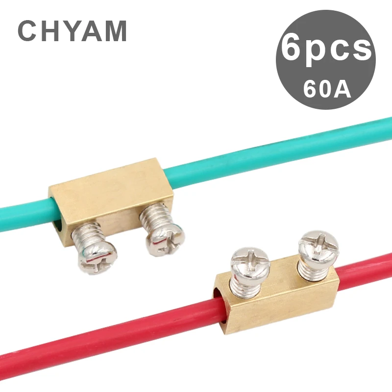 

6pcs/lot High-power 1000V 60A Copper Terminal Connector Wite Two Scres Fixed Type 2.5-16mm Square Wire Wiring