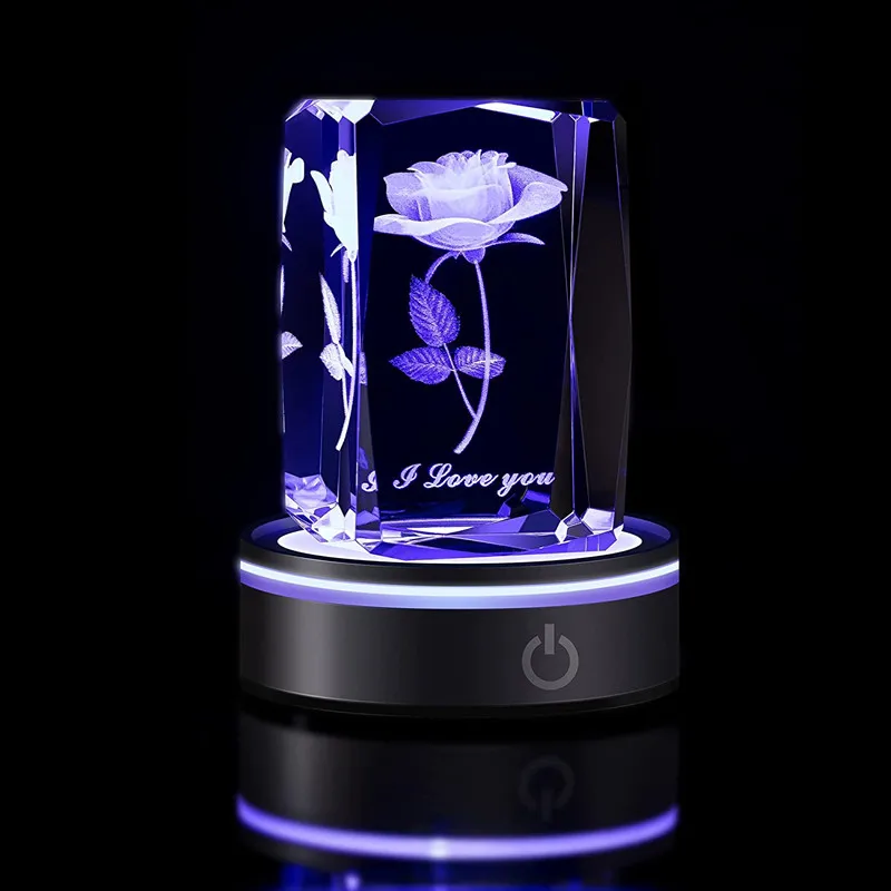 LED Display Base with Touch Switch Round Colorful Stand Lamps for 3D Laser Etched Crystal Glass Figurines Photo Frame Home Decor