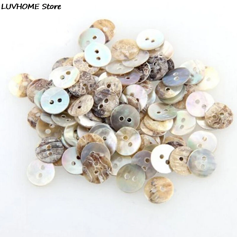 100PCS New 10mm Natural Shell Sewing Buttons Color Mother Of Pearl Round Shell 2 Hole Button Wholesale