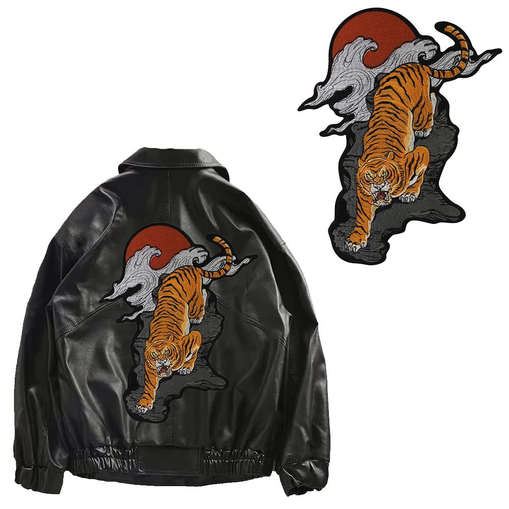 Large Tiger Embroidery Applique Iron on Patches Decorative Leather Jacket Backpack Sewing Accessories