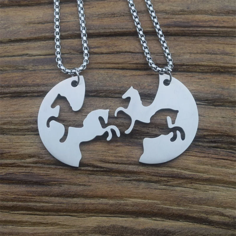 10pairs Stainless Steel Horse Couple Necklace Valentine's Day Present