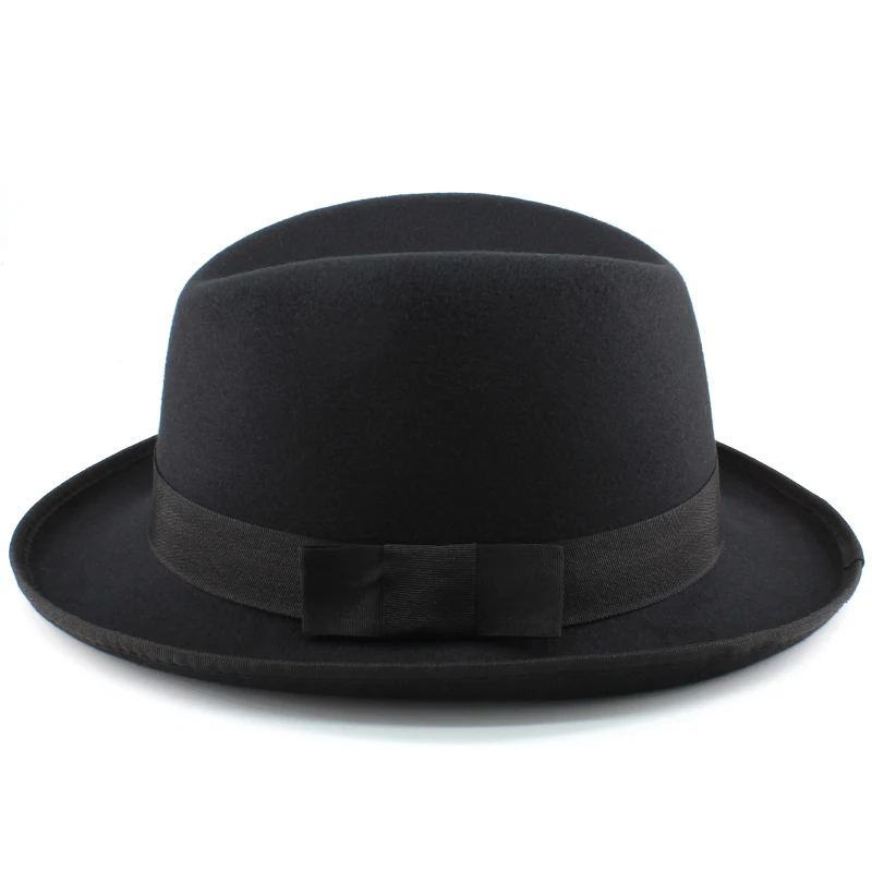 Men Women Wool Classical Homburg Hats Bowtie Band Fedora Caps Trilby Sunhat Jazz Winter Warm Adjustable Size M-L 7 1/8-7 3/8