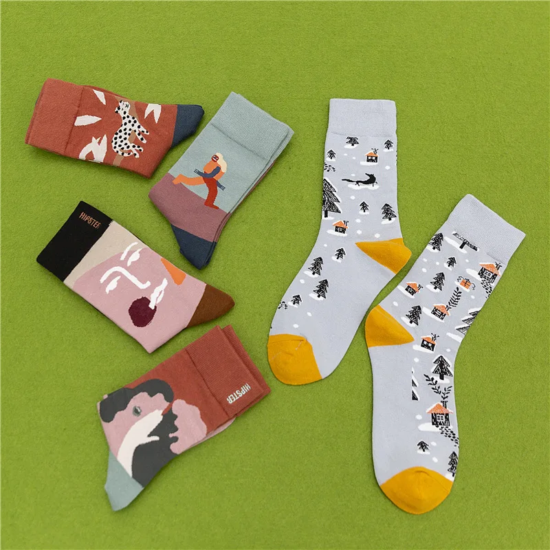 3 Pairs/lot Winter Retro Women Van Gogh Modern Oil Paint Cotton Mural World Famous Socks Art Abstract Happy Funny Women Socks