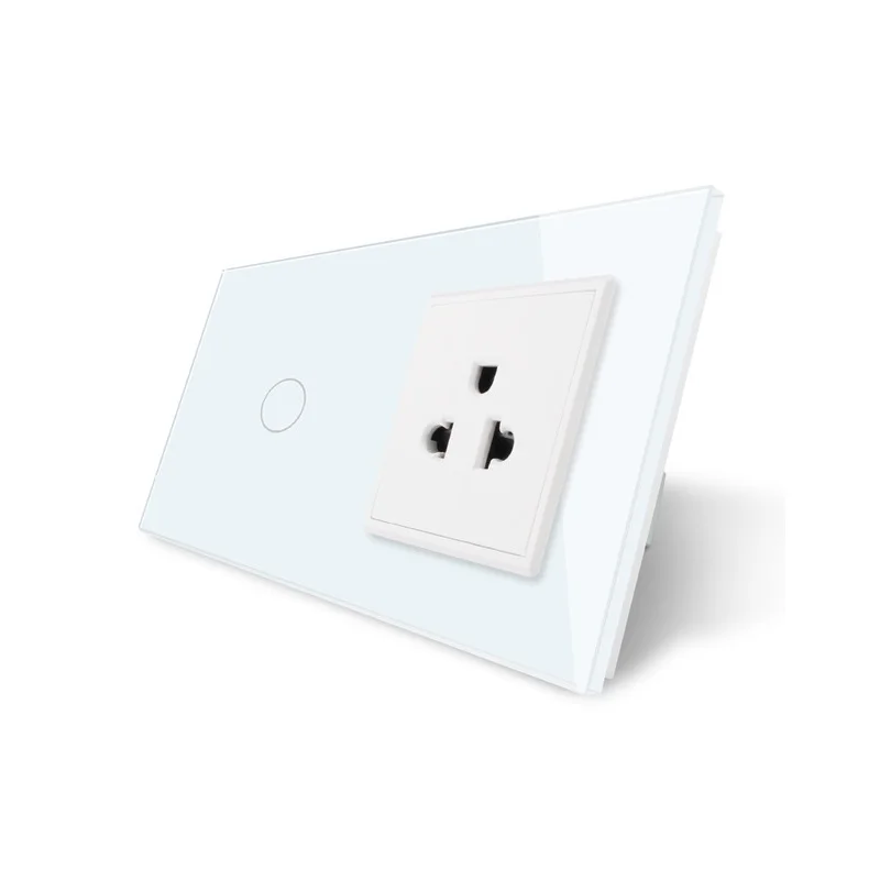 Livolo Touch Switch&US Socket, White Crystal Glass Panel, 110~250V 13A US Wall Socket with Light Switch,VL-C701/C7C1US-11