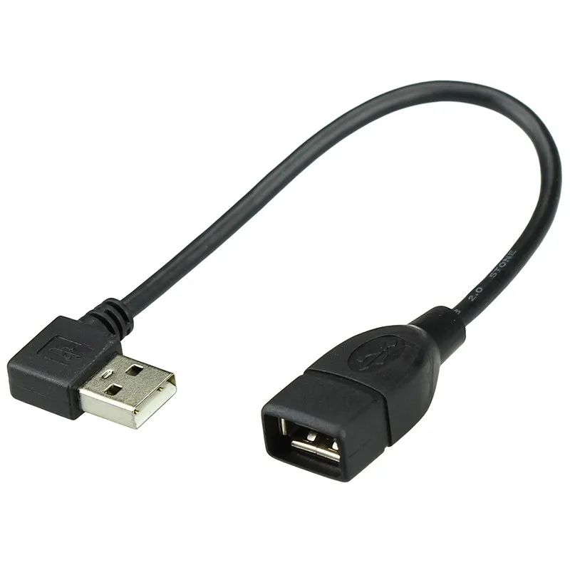 USB 2.0-オス-usbメス延長アダプター,90度上下,角度付き,黒ケーブル,10cm, 20cm, 50cm, 100cm