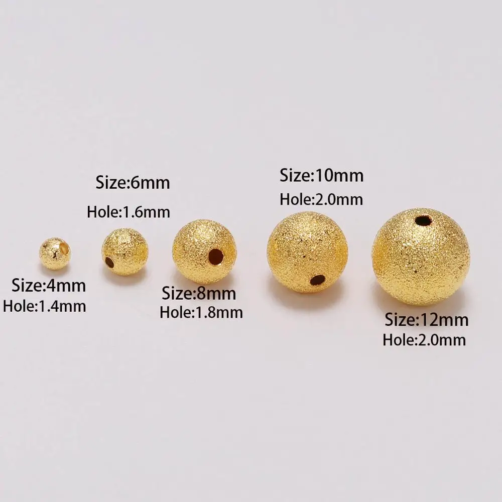 20-100pcs/lot 4 6 8 10 12mm Gold Color Round Copper Doreen Bead Spacer Beads Frosted Ball End Seed Beads For DIY Jewelry Making