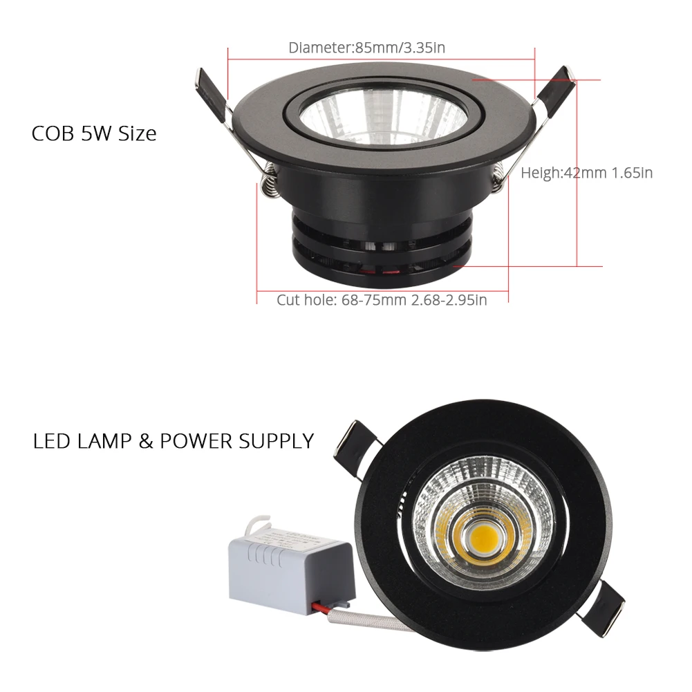 Özel siyah led spot Mini 3W 5W 7W COB LED Downlight dim gömme lamba ışığı için en iyi tavan ev ofis otel 110V 220V