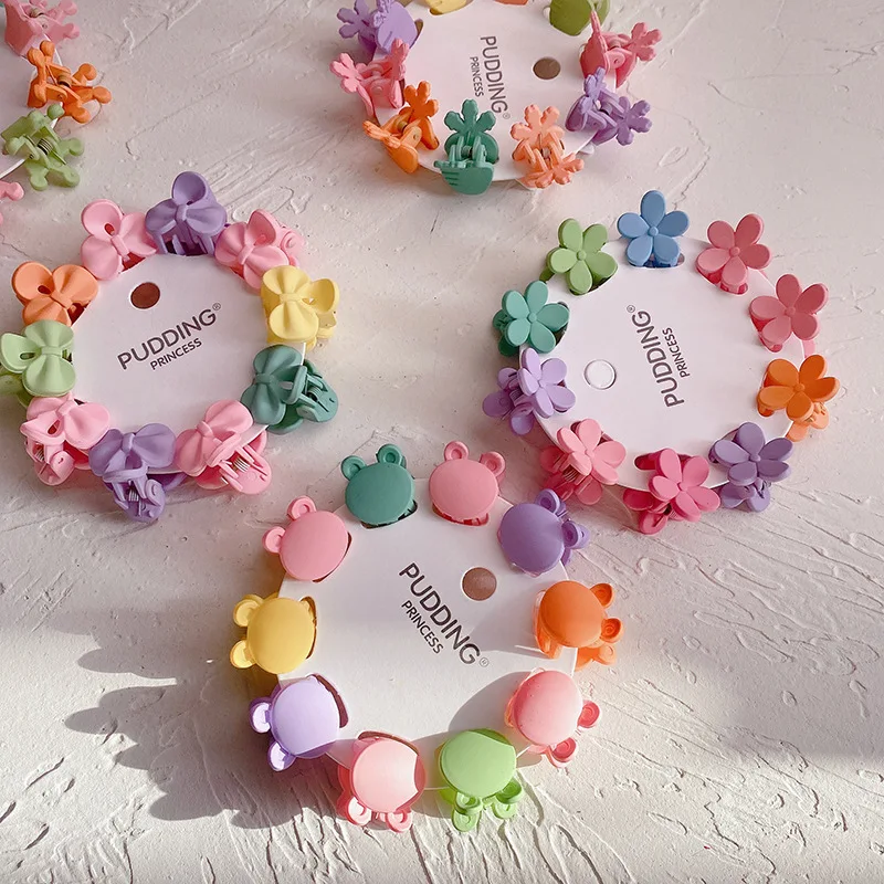 Baby Hair Accessories Cute Mini Hair Pin Candy Color Hairpins 10pcs/Lot Princess Cartoon Crown Bowknot Solid Color Claw Clips