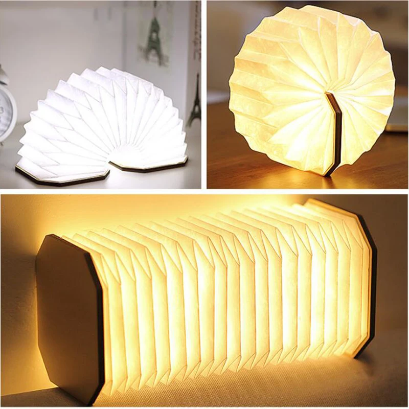 3 Color Folding Accordion Wooden Night Light Creative Baby Child Birthday Christmas New Year Gift Lights USB Recharge Table Lamp