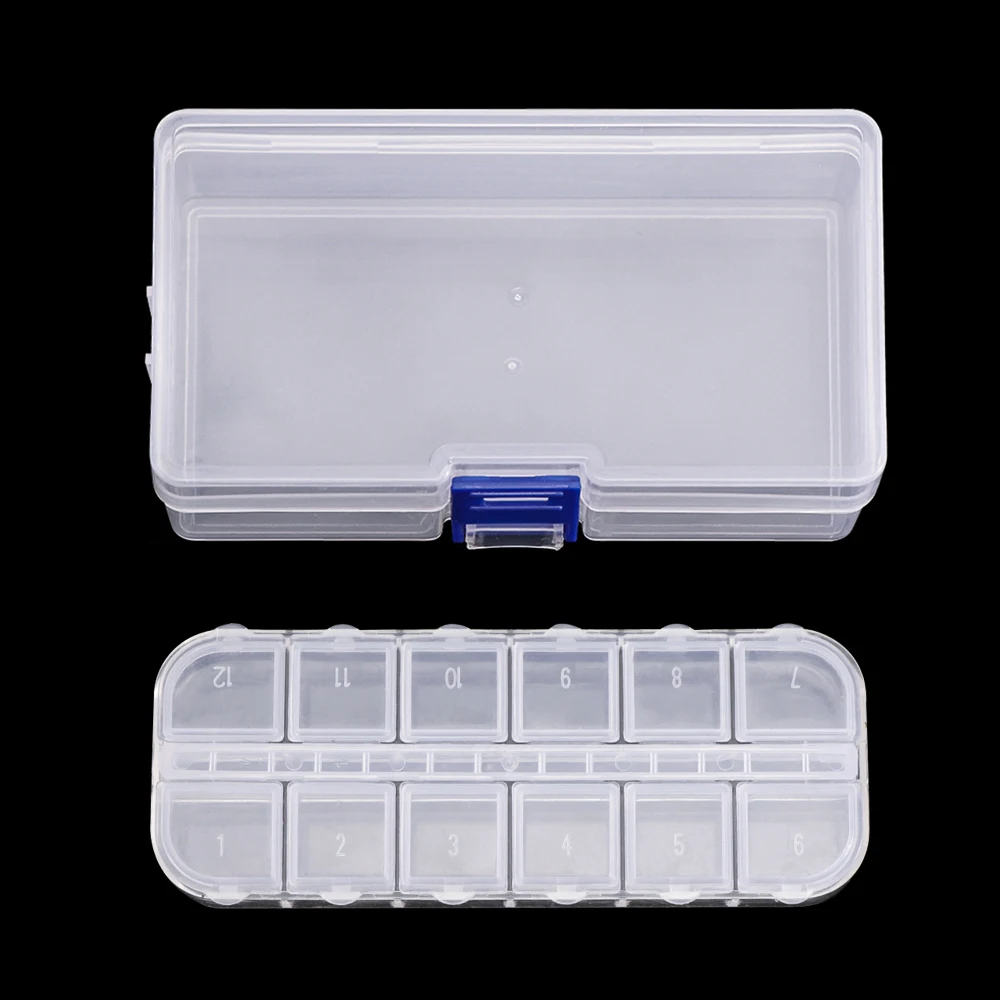 12 Slots Empty Nail Storage Box Multiple Size Rhinestones Alloy Parts Clear Organizer Case For Storage Beads Jewelry Boxes