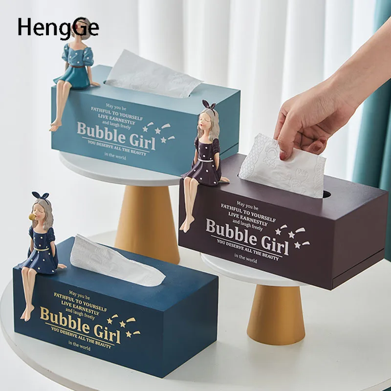 Minimalistic Bubble Girl Tissue Box Holder Maiden Sculpture Rectangle Tissue Boxes Desktop Draw Paper Storage Decorate Ornaments