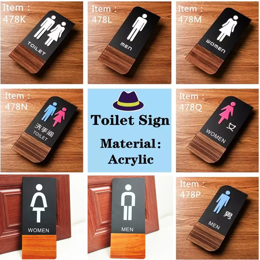 24cm Acrylic Toilet Sign Plate Prompt Men & Women Wc Restroom Signs Door Sticker Doorplate Creative Signage Wall Art Stickers