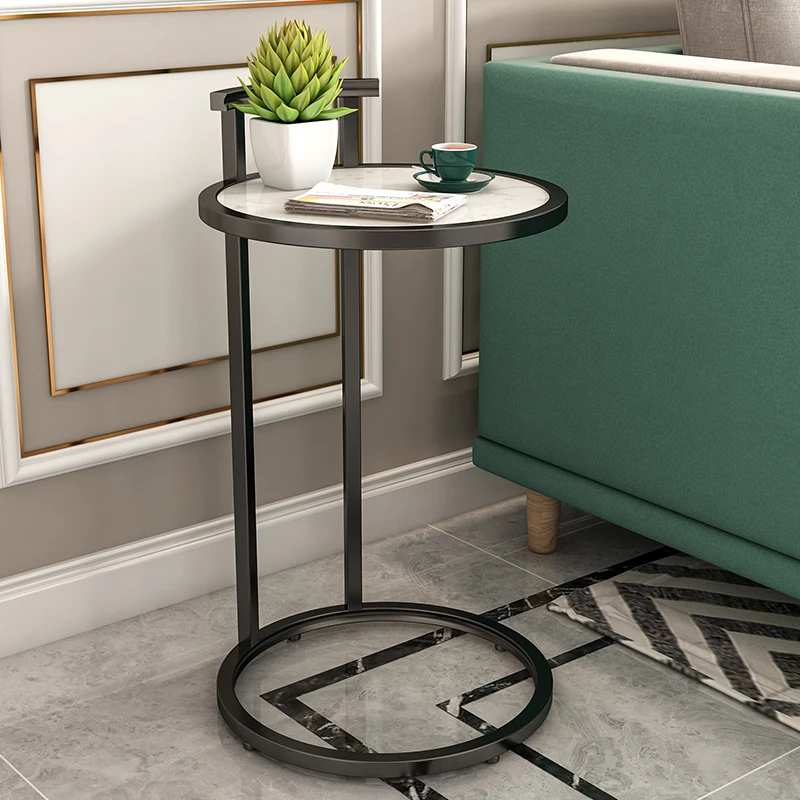 Mesa de centro pequeña y redonda para el hogar, mueble Simple y moderno para sala de estar, sofá lateral, mesa de centro de mármol de hierro forjado