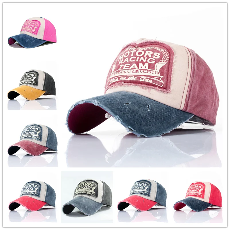 2023 Solid Summer Unisex Cotton Caps For Men Baseball Cap Distressed Patchwork Adjustable Outdoor Washed Men Women Hats M044