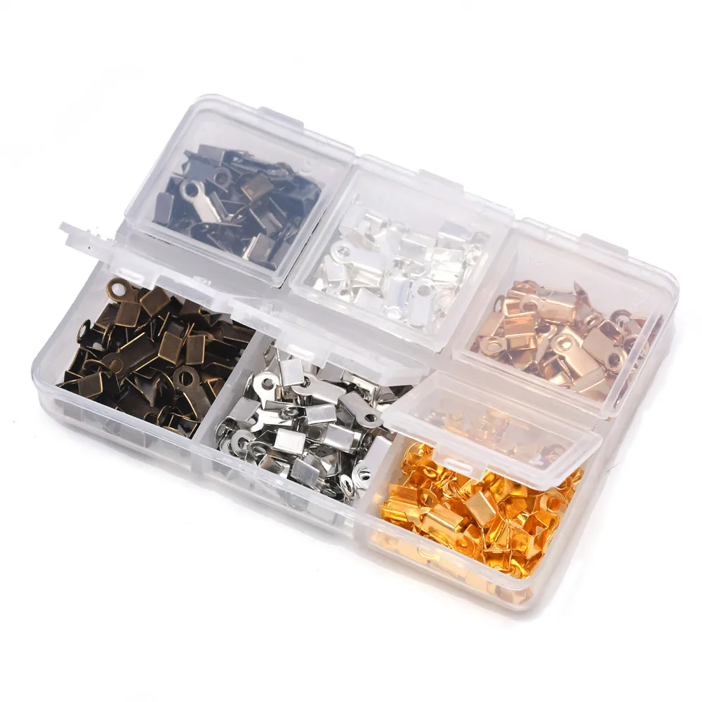 Fold Over Cord End Cord Crimp End Tips Fold-Over End Caps Leather Ribbon Ending Clasp Tips Jewelry Connector for Jewelry Making
