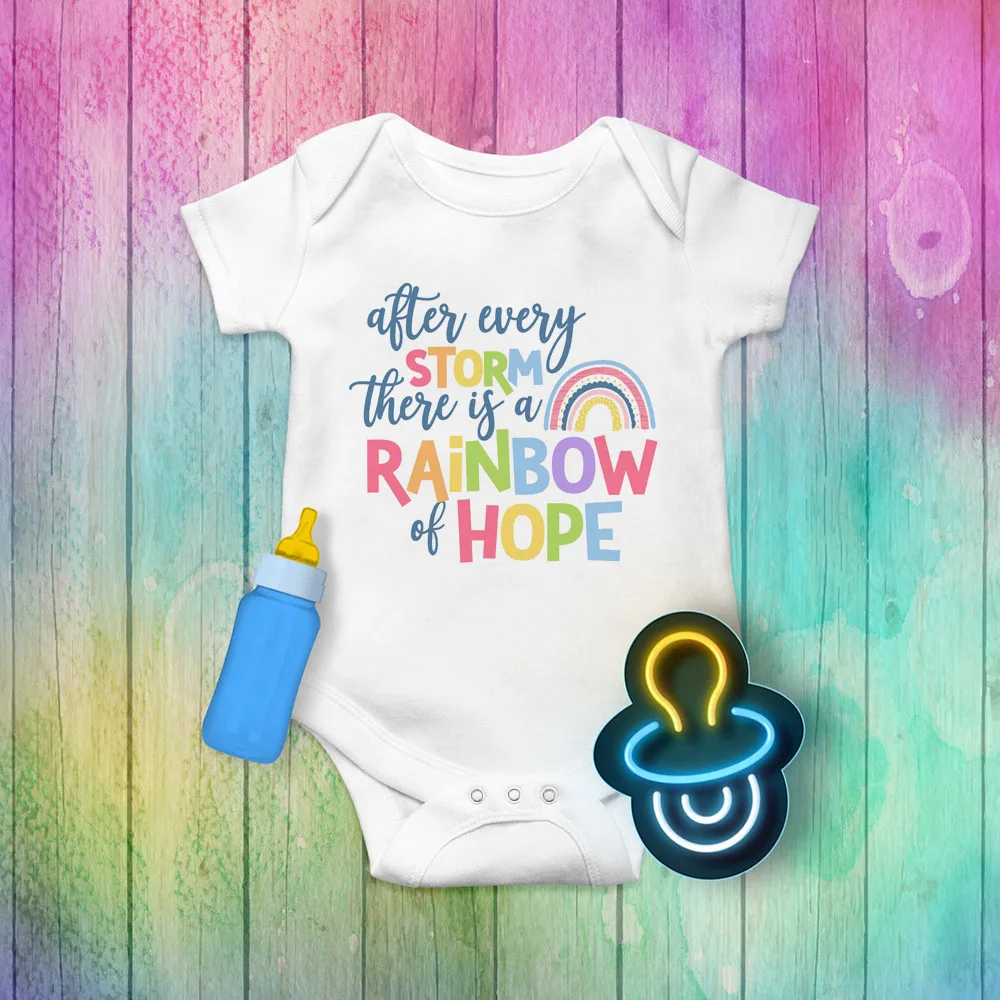 After Every Storm There Is A Rainbow Baby Rompers The Rainbow Miracle Baby Rainbow Bodysuit Summer Short Sleeve Ropa Wear