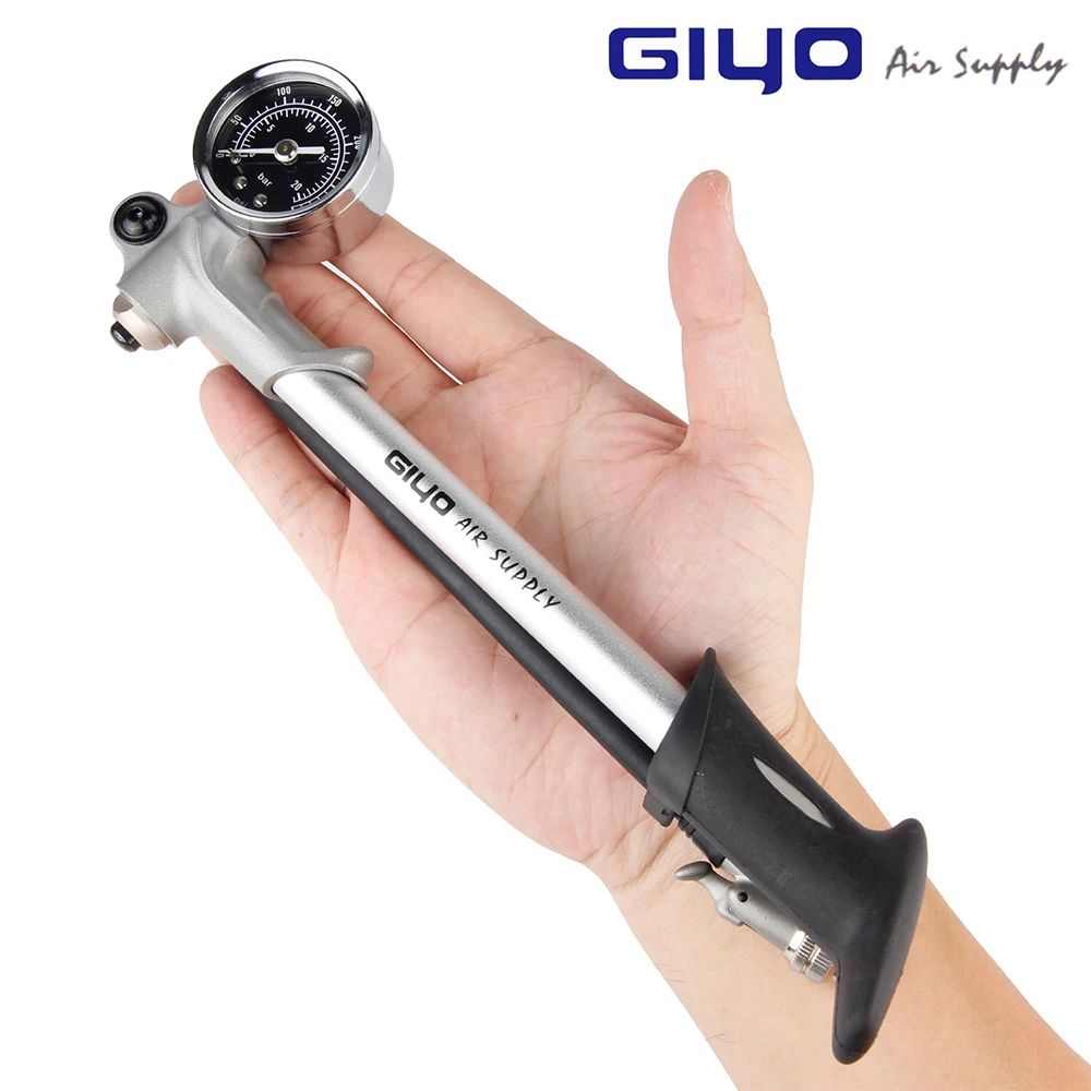 GIYO GS-02D pompe à chocs d\'air de vélo haute pression pliable 300psi avec levier et jauge pour fourche et Suspension arrière vélo de montagne