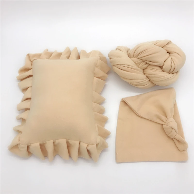 Newborn Baby Photography Wraps 3pcs Set Photo Clothing Costumes Infant Soft Strong Stretch Swaddle Elastic Blanket Hat Pillow