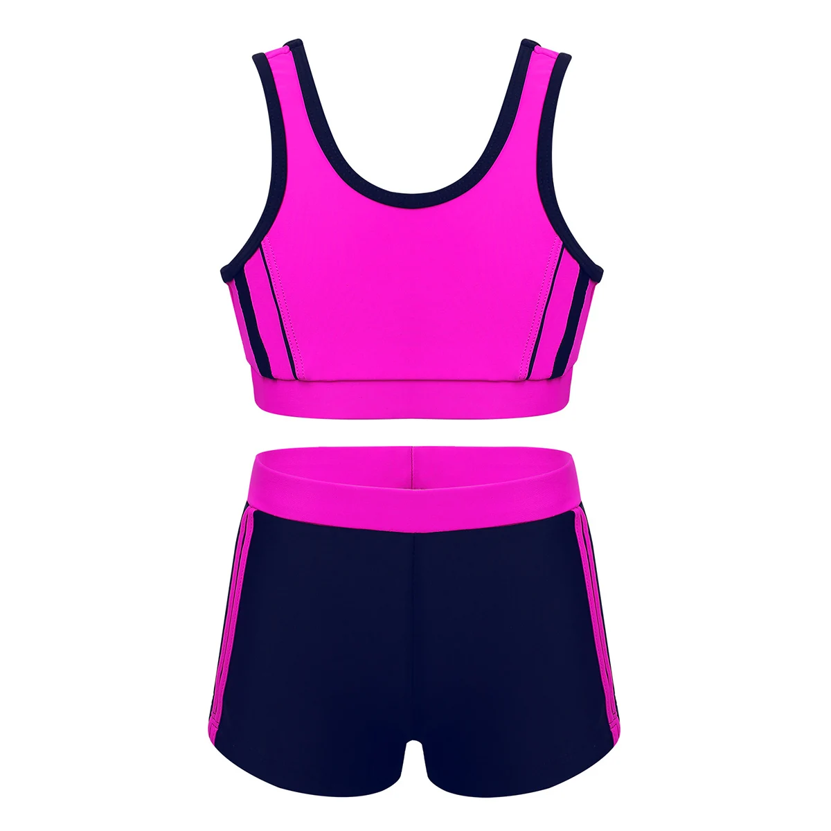 Kids Girl Sportswear Swimsuit Sleeveless Tank Crop Tops Shorts Bottoms 2Pcs Swimwear Bathing Suit Children Gymnastic Workout Set