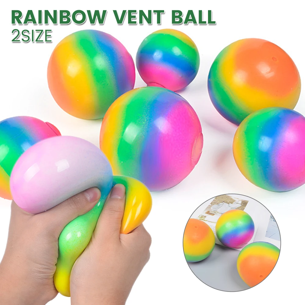 Colorido arco-íris colorido stress bolas rebote pitada squish squeeze bolas brinquedos crianças adultos descompressão brinquedo 2 tamanho