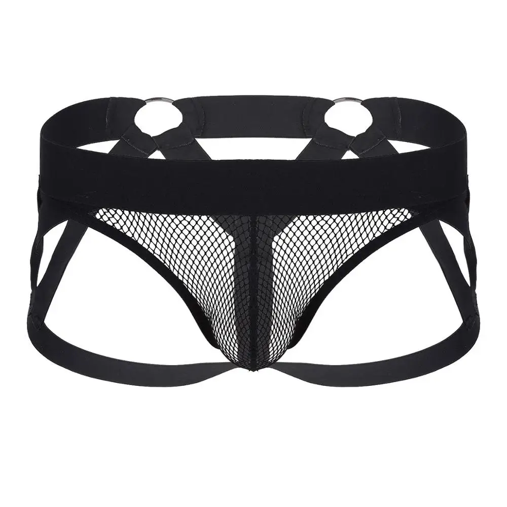 

Men See Through Fishnet Low Rise Panties Bulge Pouch Bikini Buttocks Cutout Briefs Strappy Jockstrap Male Sexy Gay Underwear