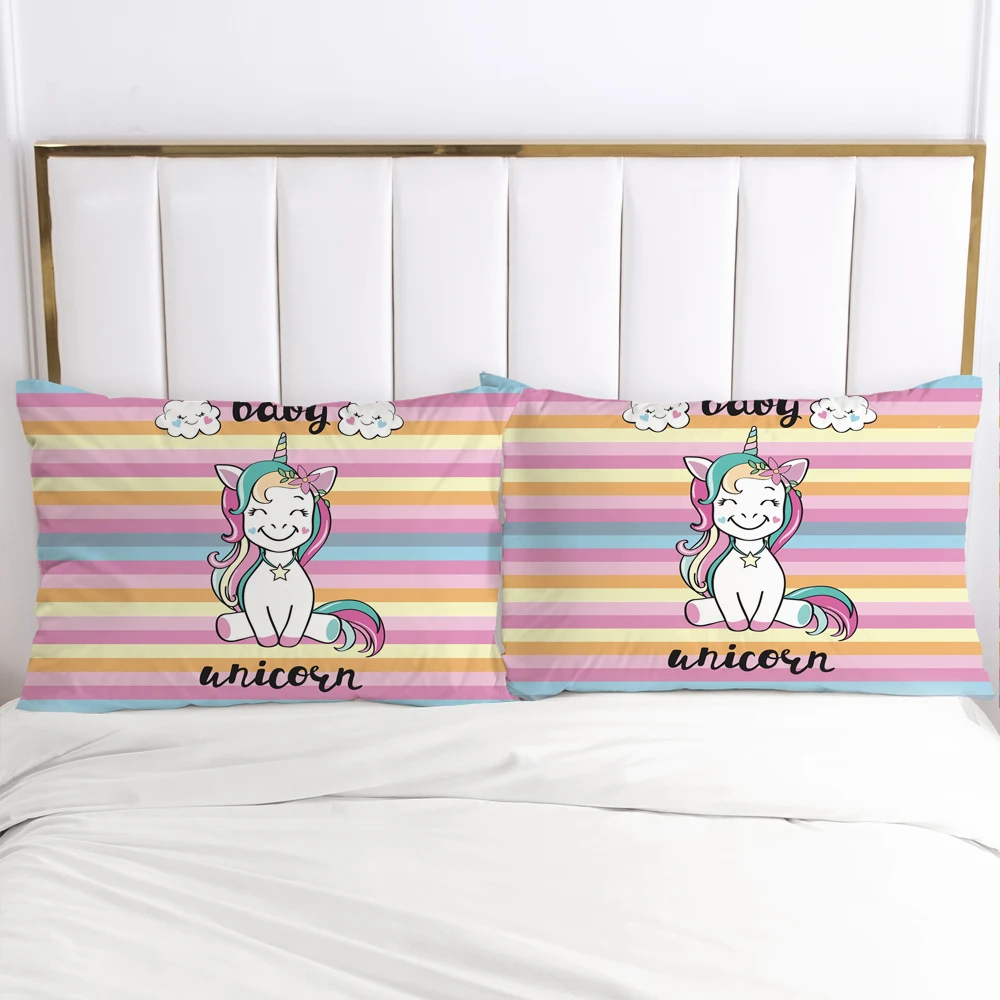 3D Unicorn 2PCS Pillow Cases Cartoon Decoration Throw Pillow Cover Bedding PillowCase For Baby Kids Child Girls Boys 70x70 65x65