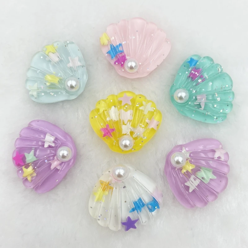 10Pcs Kawaii Cute Shining pearl shells Flat back Resin Cabochons Scrapbooking DIY Jewelry Craft Decoration Accessories D65