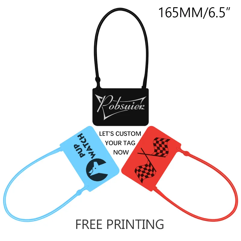 100 Custom Clothing Tags Plastic Garment Apparel Bag Security Logo Gift Travel Hang Labels White Black 165mm/6.5\