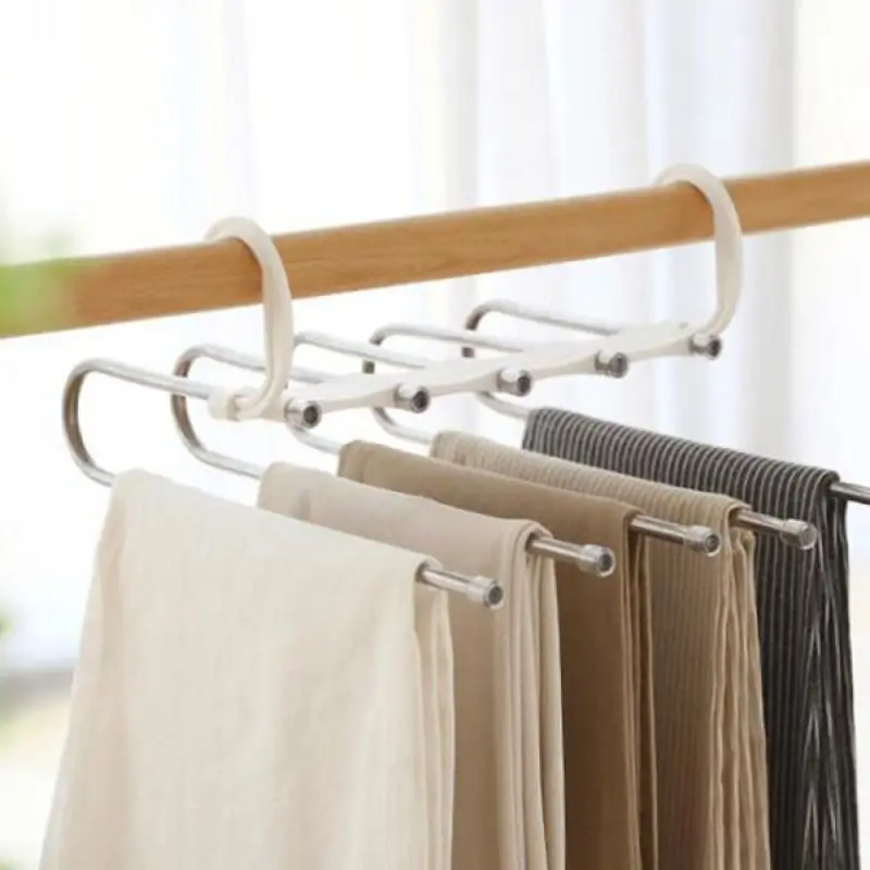 Multifunções Stainless Steel Pant Rack, Organizador De Roupas, Cabide De Calças, Prateleiras Do Armário, Armazenamento Mágico, 5 em 1