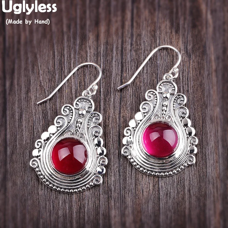 Uglyless Water Drop Women HOT PINK Corundum Earrings 925 Sterling Silver Island Stylish Earrings Exotic Fashion Icons Brincos