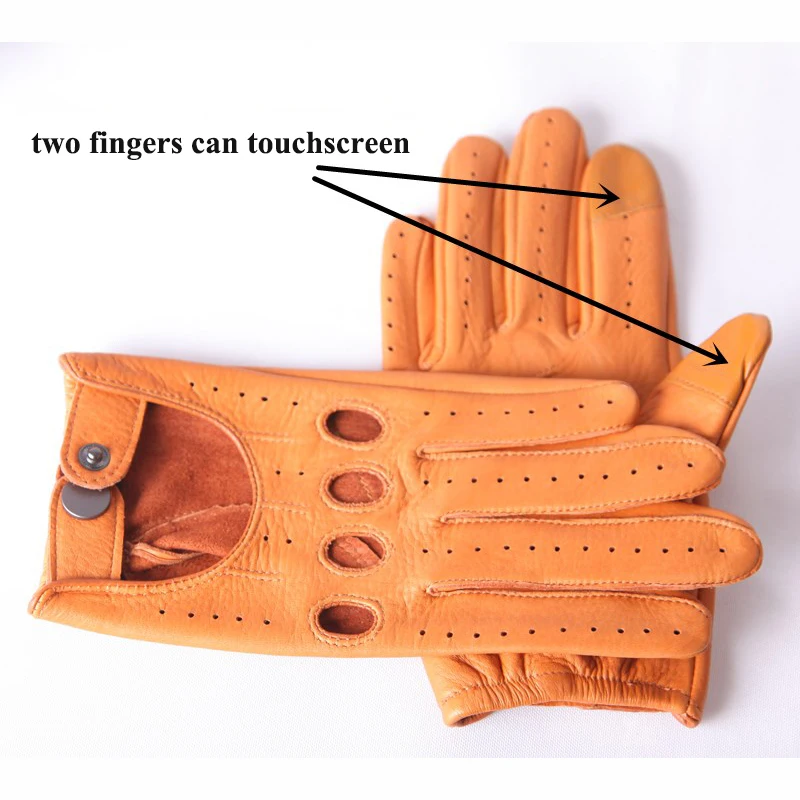 Men Deerskin Gloves High Quality Breathable Real Deerskin Driving Leather Gloves Male Fingers Touchscreen Unlined M-XL M062