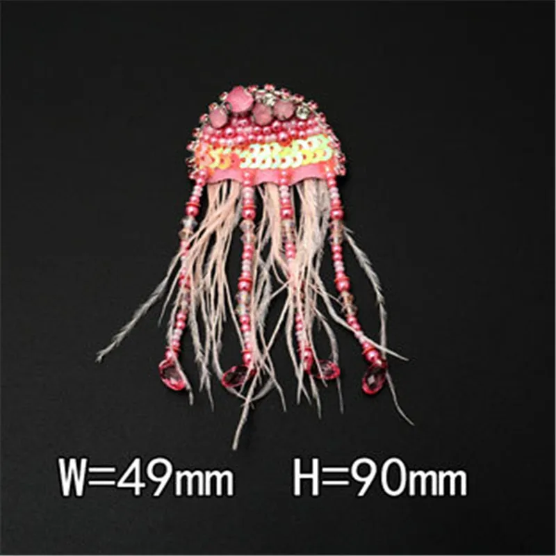 MAXSIN FUN 1 Pc High Quality Handmade Beaded Sequin Rhinestone Sticker Jellyfish Fringes Patch Clothing Shoes Bag Decorative DIY