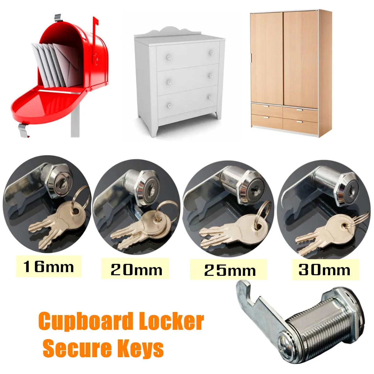 16/20/25/30mm Safe Cam Lock Pinball Arcade Machine Door Cabinet Toolbox Drawer For Filing Mailbox Drawer Cupboard + 2Keys