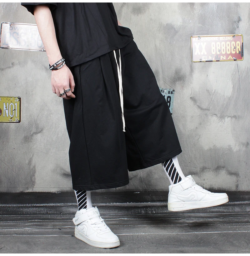 Summer national tide high street lazy wind oversize cropped trousers men's loose casual fall wide leg pants plus size shorts