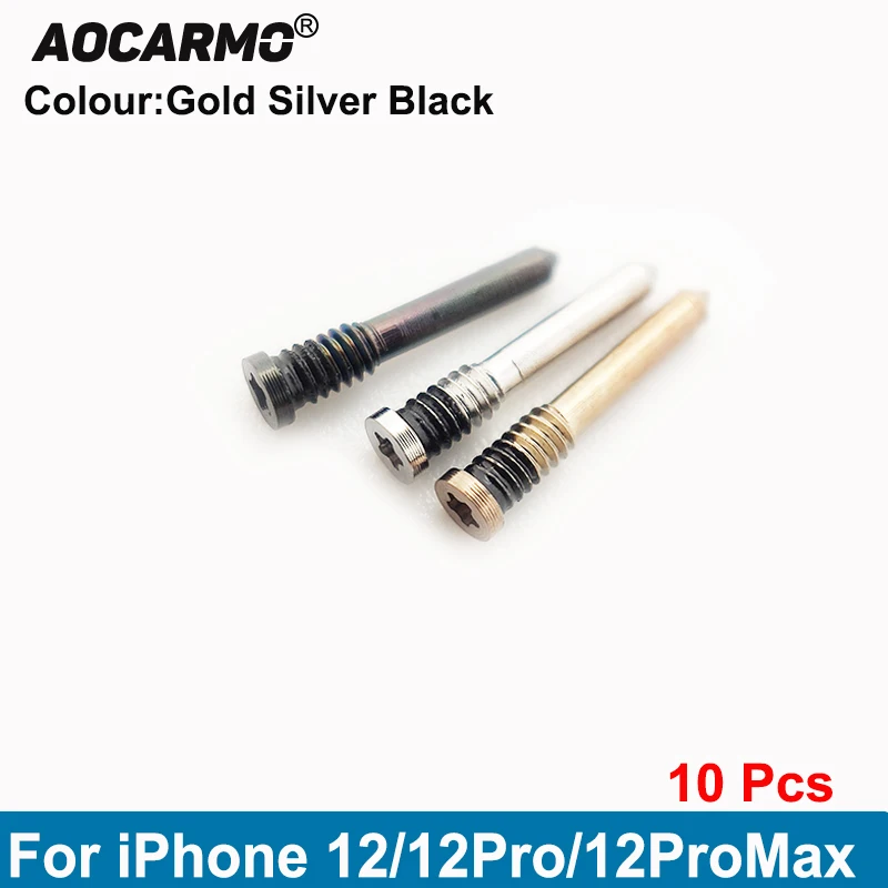 Aocarmo 10Pcs/Lot For iPhone 12 Pro Max 12Pro Silver Gold Black Bottom Dock Screws Housing Screw