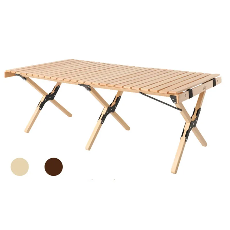 Outdoor Camping Wood Egg Roll Desk Folding Egg Roll Table Portable Foldable Coffee Yellow 3 Sizes Indoor Outdoor Furniture Table