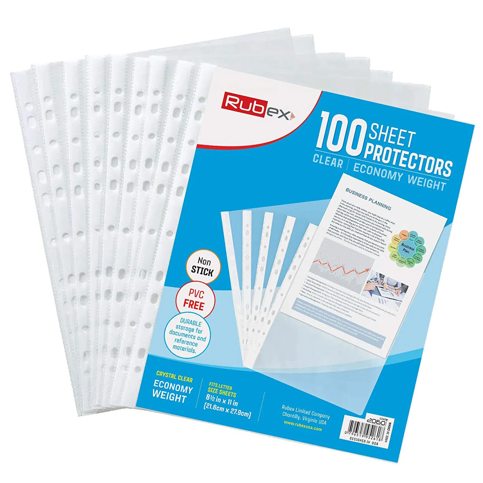 100 Sheets 11-Hole Clear Sheet Protectors, Holds 8.5 x 11 inch Sheets, 9.25 x 11.25 inch ,Archival Safe for Documents and Photo